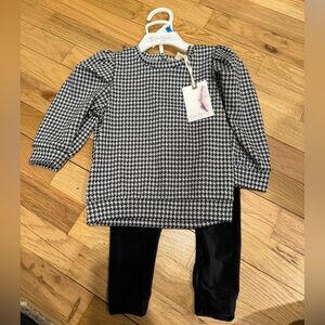 Houndstooth Top and Black Leggings Set toddler girls